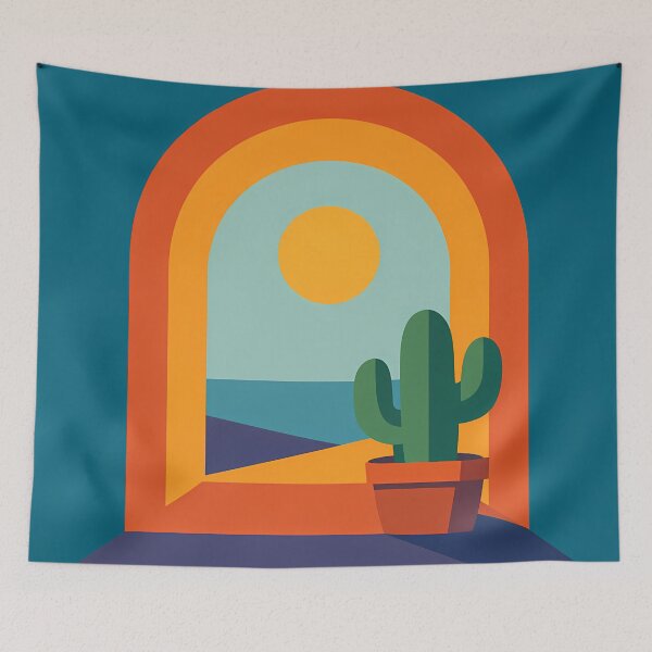Item preview, Minimal Desert Arch with Potted Cactus and Sun designed and sold by InkSmithery.