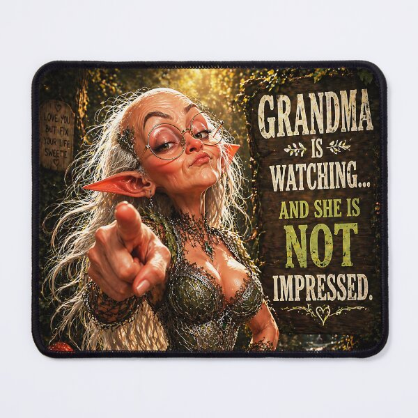 Item preview, Funny Judging Elf Grandma – “Grandma Is Watching And She Is Not Impressed” – Fantasy Meme Art designed and sold by thor81pl.