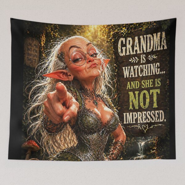 Item preview, Funny Judging Elf Grandma – “Grandma Is Watching And She Is Not Impressed” – Fantasy Meme Art designed and sold by thor81pl.