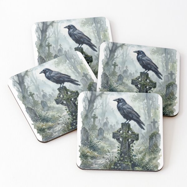 Item preview, Gothic Crow on Celtic Cross in Misty Graveyard designed and sold by RubisLeaf.