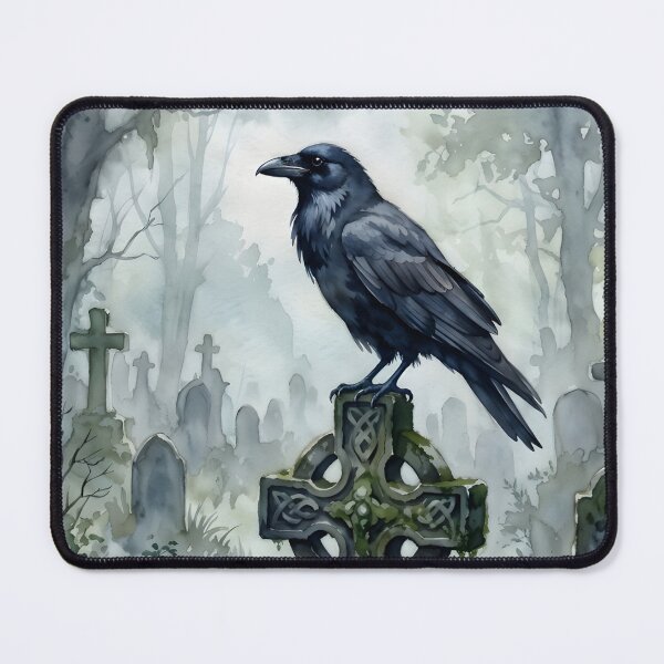 Item preview, Gothic Crow on Celtic Cross in Misty Graveyard designed and sold by RubisLeaf.