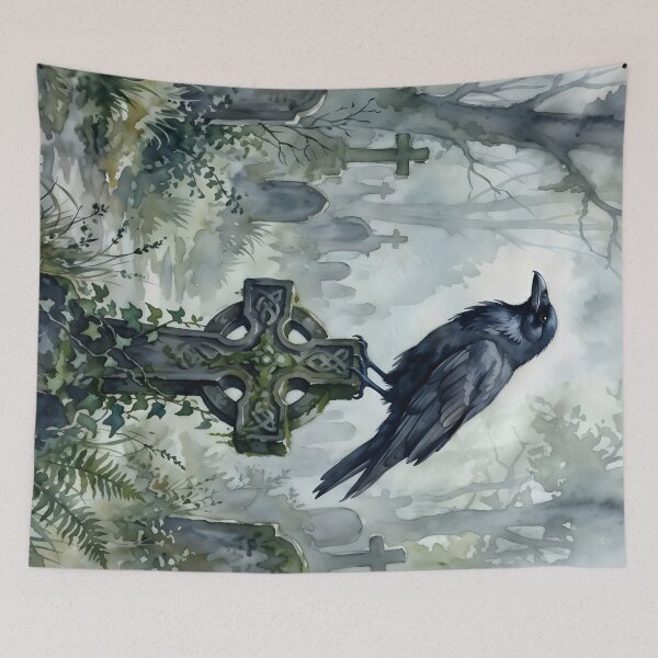 Item preview, Gothic Crow on Celtic Cross in Misty Graveyard designed and sold by RubisLeaf.