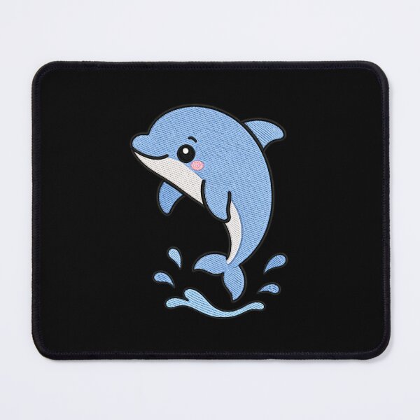 Item preview, Cute Kawaii Dolphin Jumping – Smiling Blue Dolphin | Minimal Embroidery Style designed and sold by ColorSplash123.