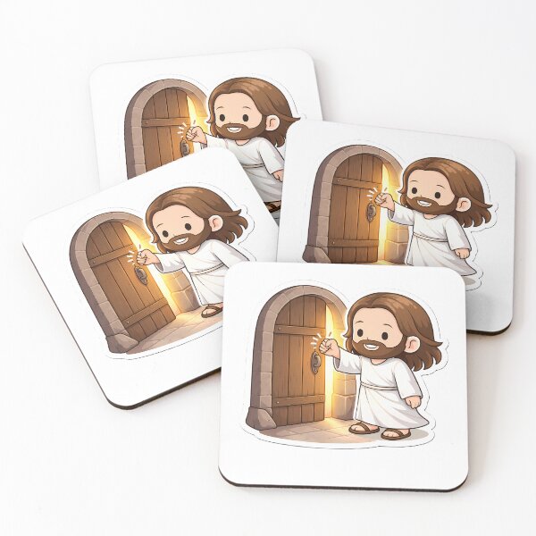 Item preview, Chibi Jesus Knocking Door Cute Christian Sticker Revelation 3:20 designed and sold by Faithlines.