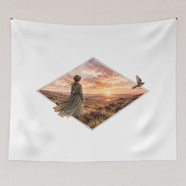 Item preview, Jane Eyre Watercolor Sunset Moors Vintage Landscape designed and sold by Fenay Designs.