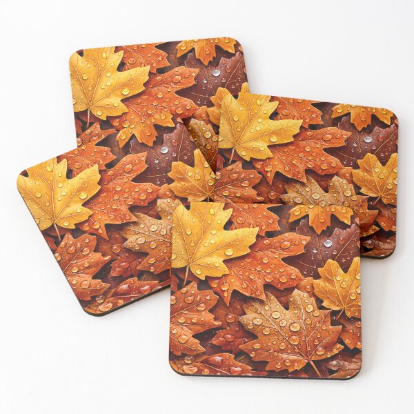 Item preview, Autumn Maple Leaves Pattern – Golden Fall Foliage with Water Drops Print designed and sold by Kaleidoscope Print.