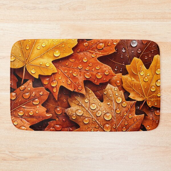 Item preview, Autumn Maple Leaves Pattern – Golden Fall Foliage with Water Drops Print designed and sold by Kaleidoscope Print.