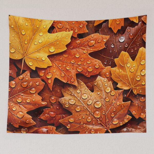 Item preview, Autumn Maple Leaves Pattern – Golden Fall Foliage with Water Drops Print designed and sold by Kaleidoscope Print.