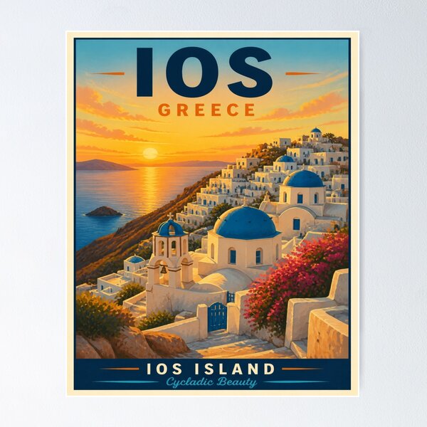 Item preview, Vintage Ios Greece Island Poster designed and sold by TravelScape Studio.