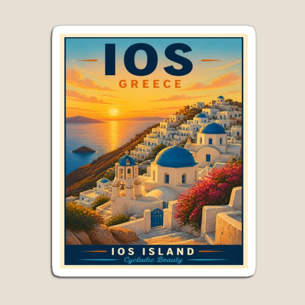 Item preview, Vintage Ios Greece Island Poster designed and sold by TravelScape Studio.