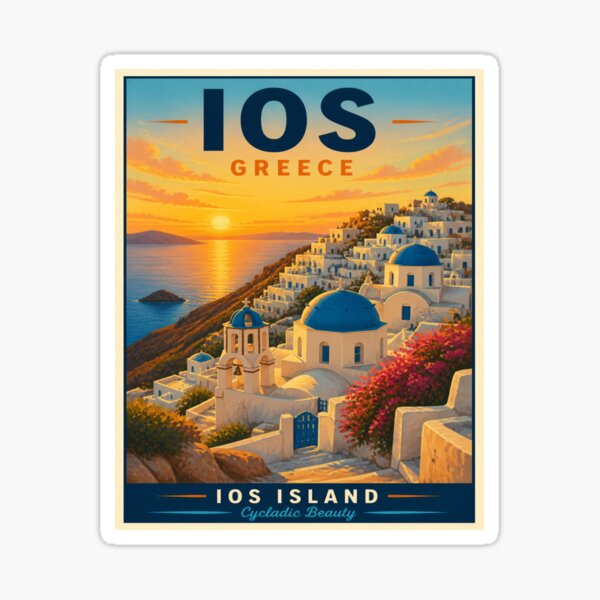 Item preview, Vintage Ios Greece Island Poster designed and sold by TravelScape Studio.