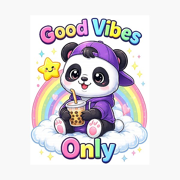 Artikelvorschau, Nur positive Vibes Panda-Shirt – Niedliches Kawaii-Bubble-Tea-Tier-Design entworfen und verkauft von Clothes With Smiling Animals Walt Gral.