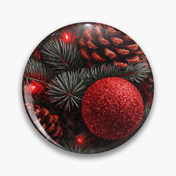 Item preview, Red Christmas Ornaments and Pine Cones – Elegant Holiday Evergreen Print designed and sold by Kaleidoscope Print.