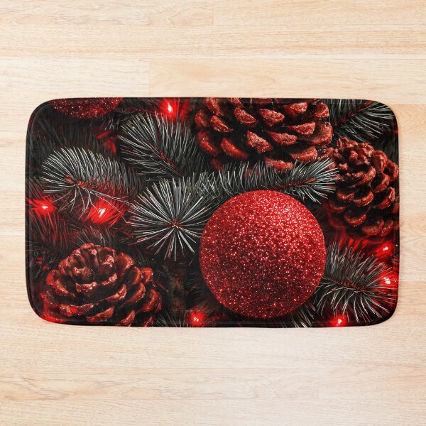 Item preview, Red Christmas Ornaments and Pine Cones – Elegant Holiday Evergreen Print designed and sold by Kaleidoscope Print.