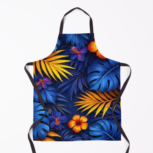 Item preview, Blue Tropical Monstera Leaves and Orange Hibiscus – Exotic Jungle Floral Print designed and sold by Kaleidoscope Print.