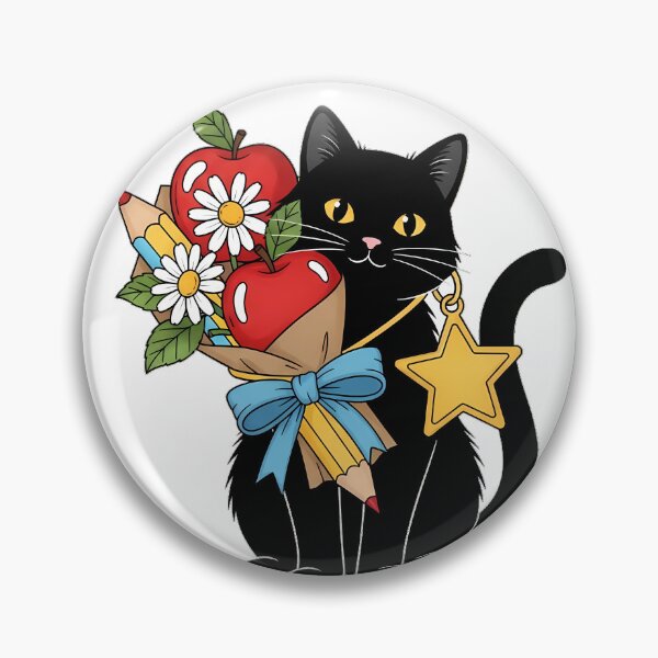 Item preview, Black Cat Gold Star Charm Apple and Daisy Bundle Gift designed and sold by pumsquare.