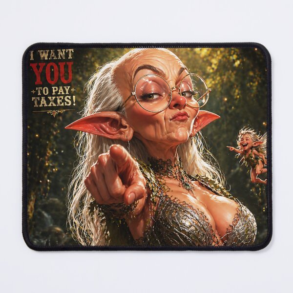 Item preview, Funny Elf Grandma Pointing – “I Want You to Pay Taxes” – Fantasy Meme Art Poster designed and sold by thor81pl.