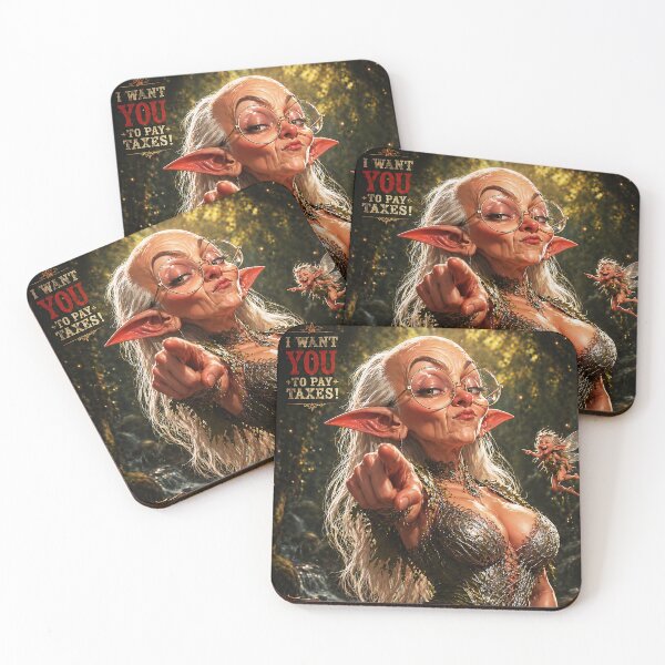 Item preview, Funny Elf Grandma Pointing – “I Want You to Pay Taxes” – Fantasy Meme Art Poster designed and sold by thor81pl.