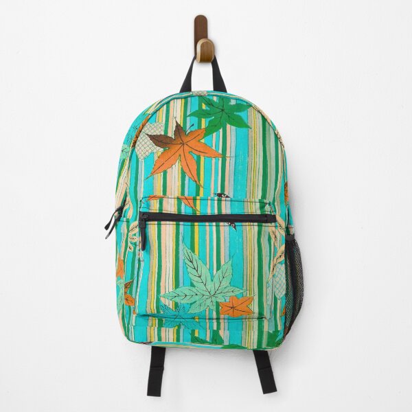 Item preview, Momiji II — Japanese Autumn Maple Leaves on Teal Stripe designed and sold by LouDSarG.