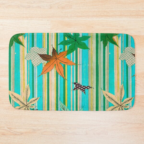 Item preview, Momiji II — Japanese Autumn Maple Leaves on Teal Stripe designed and sold by LouDSarG.