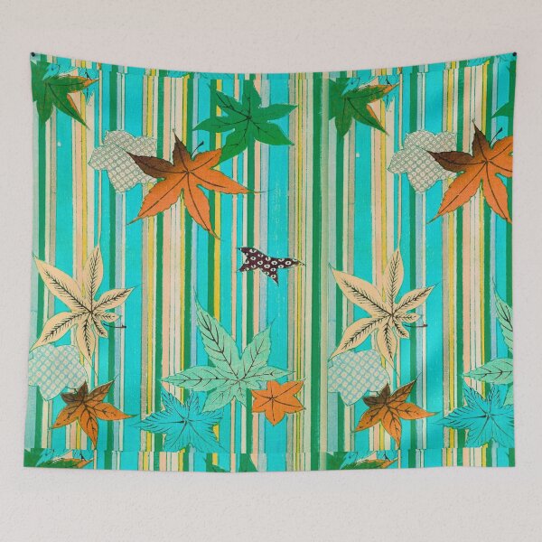Item preview, Momiji II — Japanese Autumn Maple Leaves on Teal Stripe designed and sold by LouDSarG.