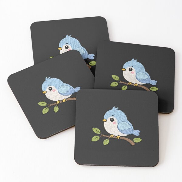 Item preview, Cute Kawaii Tiny Bird Perched – Pastel Blue Bird on Branch | Minimal Embroidery Style designed and sold by ColorSplash123.