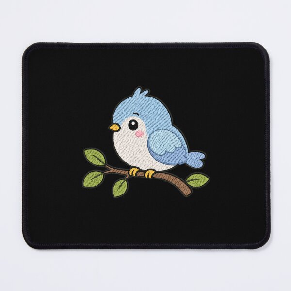 Item preview, Cute Kawaii Tiny Bird Perched – Pastel Blue Bird on Branch | Minimal Embroidery Style designed and sold by ColorSplash123.