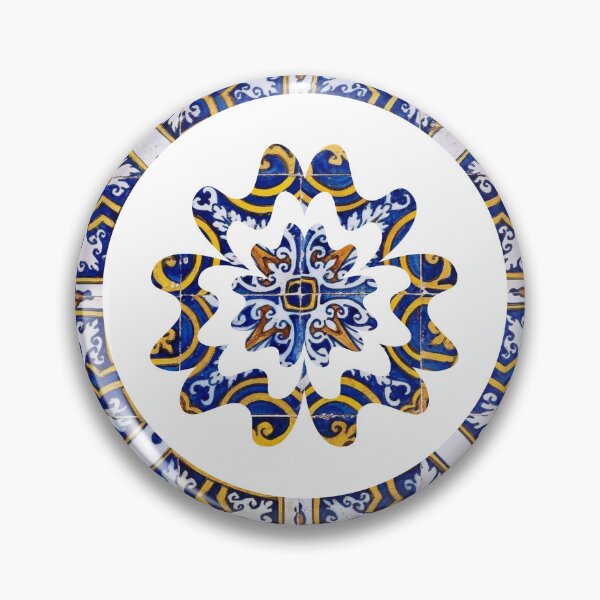 Item preview, Minimalist Stencil Flower on Blue Azulejo Tile Pattern designed and sold by Mandarynkashop.