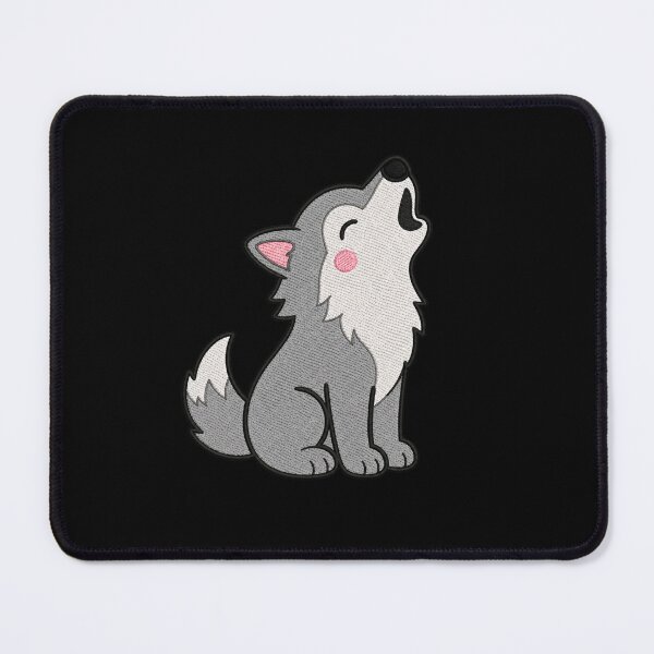 Item preview, Cute Kawaii Howling Wolf – Grey Cartoon Wolf | Minimal Embroidery Style designed and sold by ColorSplash123.