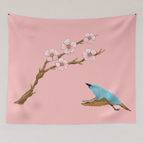 Item preview, Cherry blossoms and a cute blue bird designed and sold by greenPQBstudio.