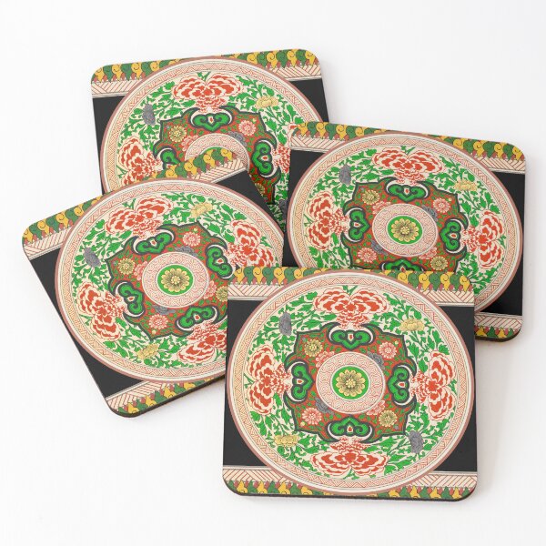 Item preview,  Mu Dan — Chinese Peony Medallion on Black with Wave Border designed and sold by LouDSarG.