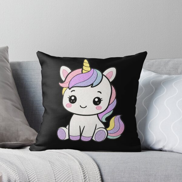 Aperçu de l'œuvre Bébé licorne kawaii assise – Licorne arc-en-ciel pastel | Style broderie minimaliste créée et vendue par ColorSplash123.