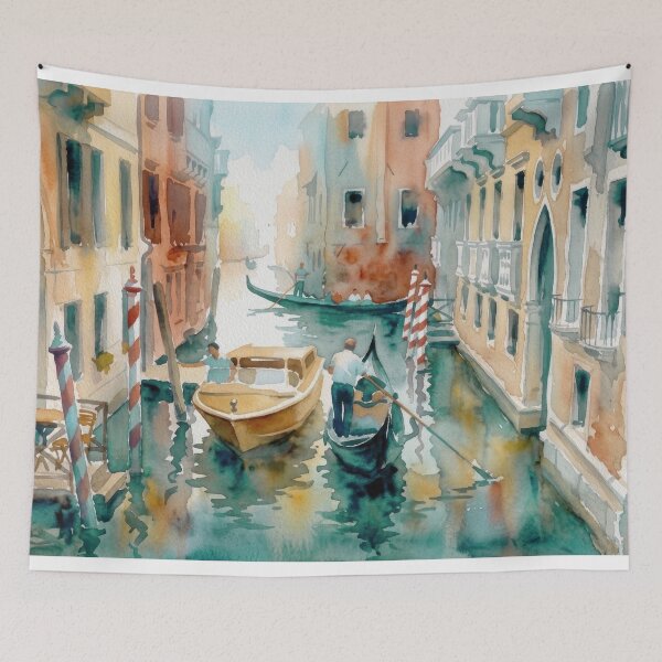 Item preview, Venetian Tranquil Canal Watercolor Scene designed and sold by caracatita75.