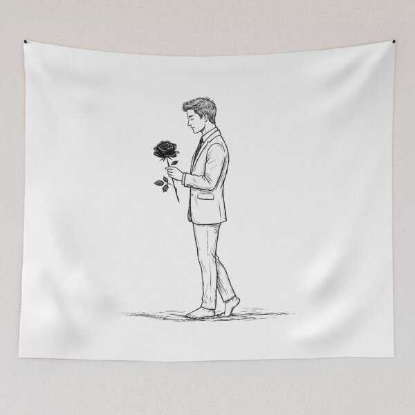 Item preview, Minimalist Barefoot Man in Suit with Black Rose Sketch T-Shirt designed and sold by MerchlyMike.