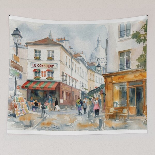 Item preview, Visiting Montmartre - Paris Watercolor Painting designed and sold by caracatita75.
