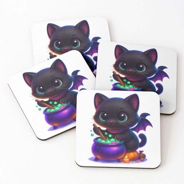Item preview, Magical Cat Stirring Cauldron | Kawaii Witch Kitty with Neon Bubbles designed and sold by PrintCreations9.