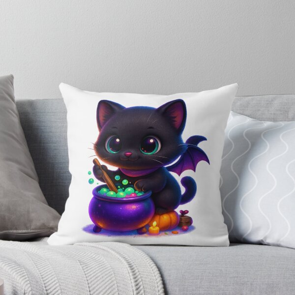 Artikelvorschau, Magische Katze rührt im Kessel | Kawaii-Hexenkätzchen mit Neonblasen entworfen und verkauft von PrintCreations9.