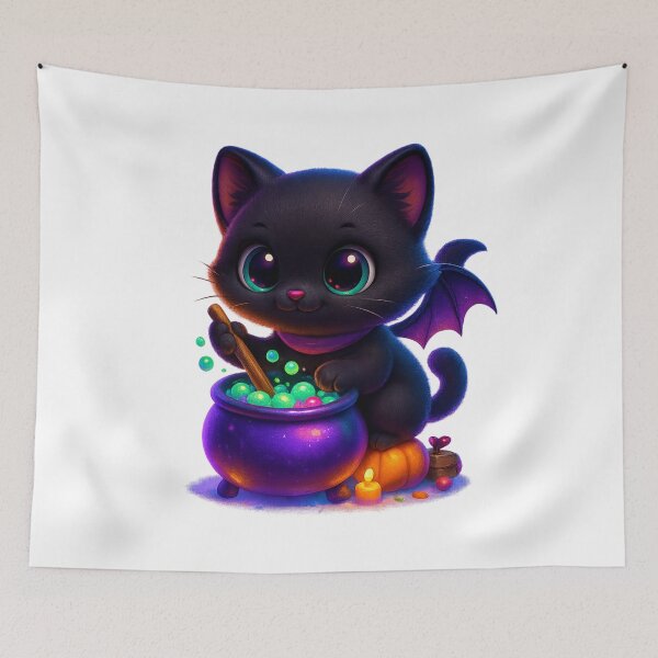 Item preview, Magical Cat Stirring Cauldron | Kawaii Witch Kitty with Neon Bubbles designed and sold by PrintCreations9.