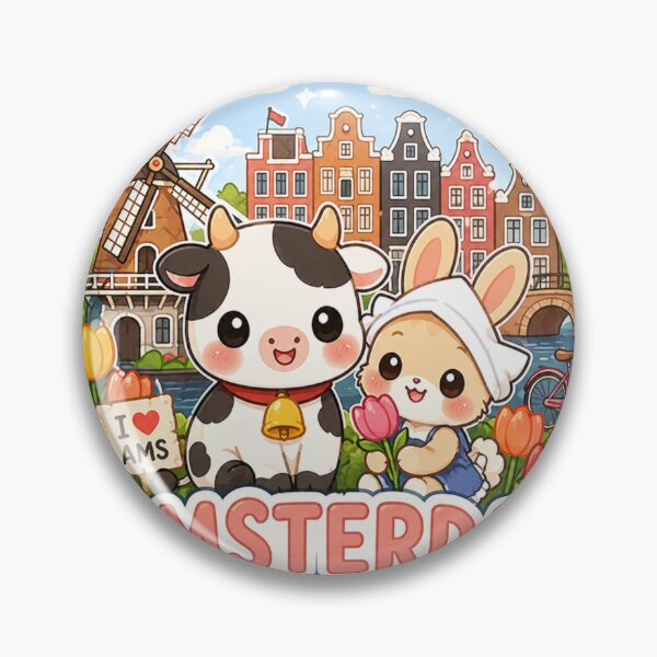 Item preview, Cute Amsterdam Cow & Bunny Sticker – Dutch Kawaii Tulip Design designed and sold by ZYNORAworld.