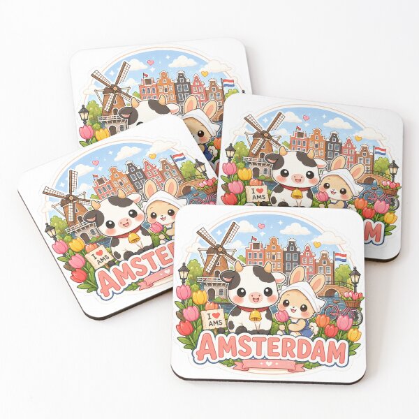 Item preview, Cute Amsterdam Cow & Bunny Sticker – Dutch Kawaii Tulip Design designed and sold by ZYNORAworld.