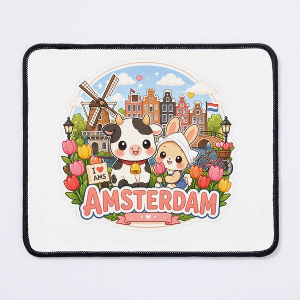 Item preview, Cute Amsterdam Cow & Bunny Sticker – Dutch Kawaii Tulip Design designed and sold by ZYNORAworld.