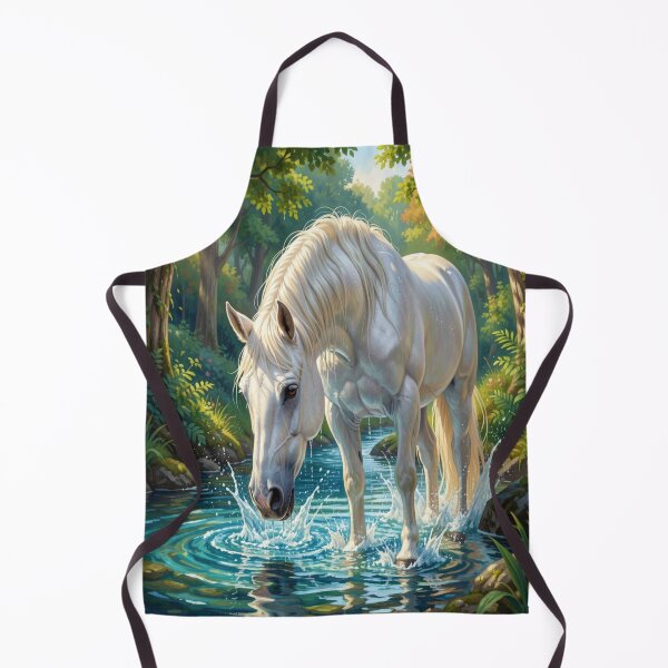 Item preview, White Horse in Forest Stream with Soft Sunlight and Natural Serenity in a Peaceful Atmosphere designed and sold by FotoworldEdel.