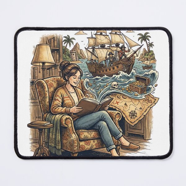 Item preview, Fictional World is Better – Vintage Pirate Book Lover Illustration designed and sold by urbinet.