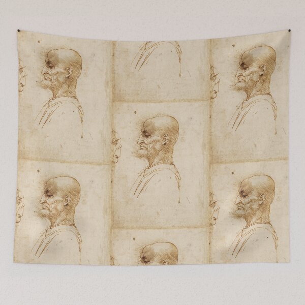 Item preview, A Bearded Man in Profile by Leonardo da Vinci Renaissance Drawing Art Print designed and sold by artofuniverse.