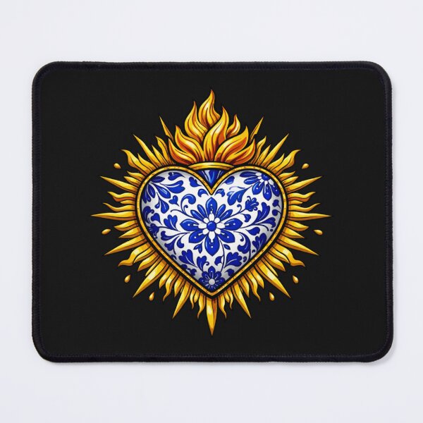 Item preview, Fiery Heart with Blue Floral Pattern Art designed and sold by Tsugraf Designs.
