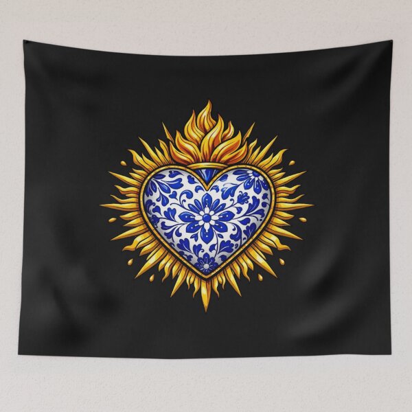 Item preview, Fiery Heart with Blue Floral Pattern Art designed and sold by Tsugraf Designs.