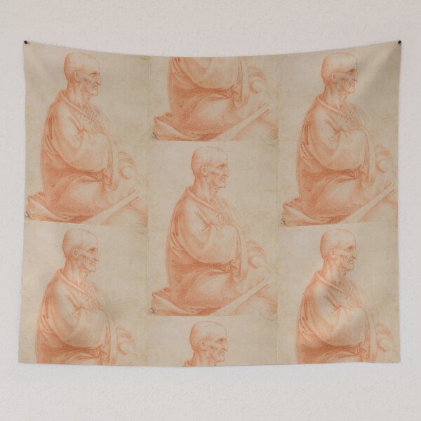 Item preview, Vecchio Seduto Visto Di Profilo by Leonardo da Vinci Seated Old Man in Profile Renaissance Drawing Print designed and sold by artofuniverse.