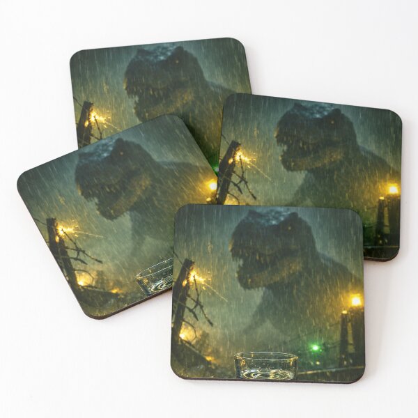 Item preview, T-Rex Rainy Night Water Glass Vibrating Dinosaur Poster designed and sold by Cine8.