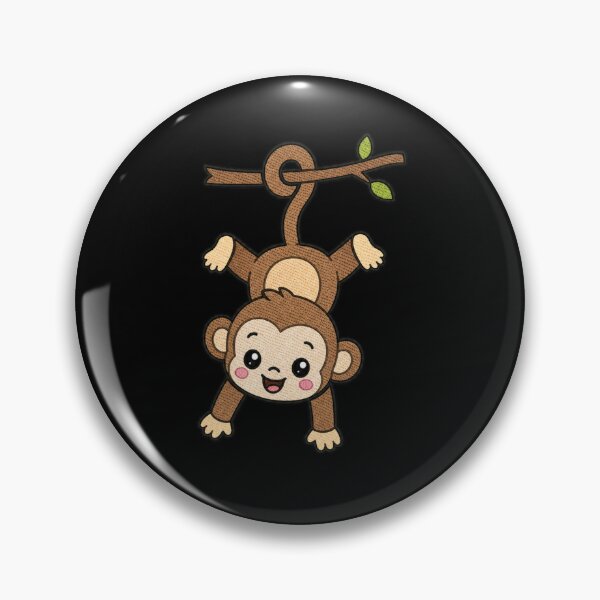 Item preview, Cute Kawaii Monkey Hanging by Tail – Funny Playful Monkey | Minimal Embroidery Style designed and sold by ColorSplash123.