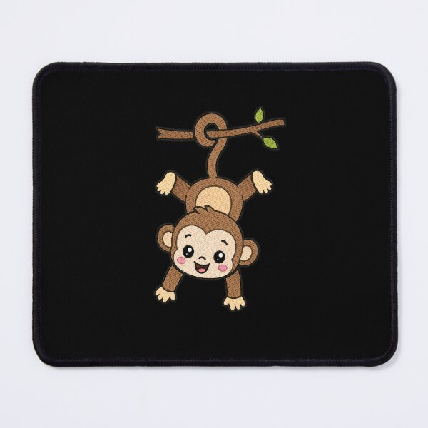Item preview, Cute Kawaii Monkey Hanging by Tail – Funny Playful Monkey | Minimal Embroidery Style designed and sold by ColorSplash123.